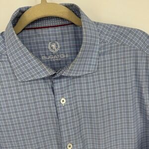 Bugatchi Uomo Mens Dress Shirt Blue Plaid Button Down Long Sleeve Size 17